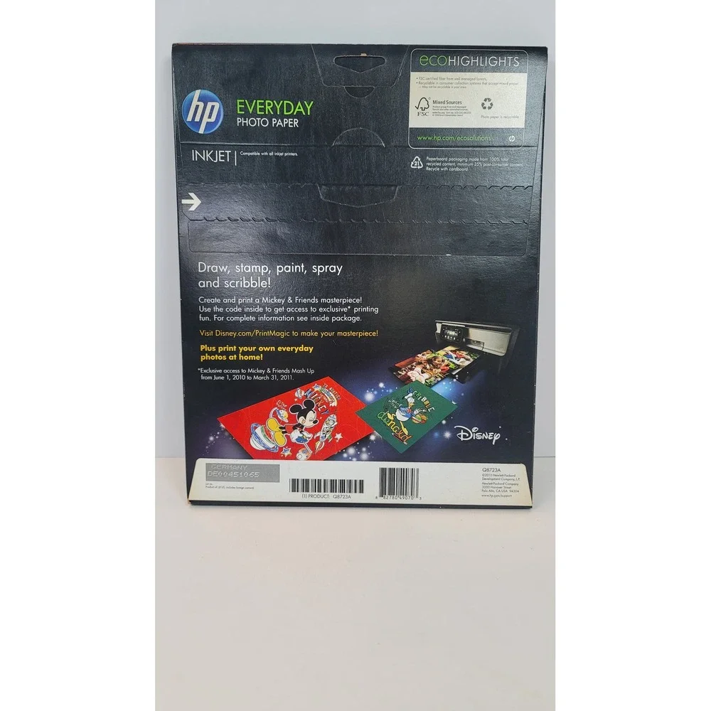 HP Everyday Photo Paper Glossy 8.5x11 Inkjet Paper 50 count Q8723A Disney Donald
